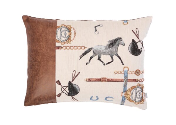 Equestrian Club Silver Tapestry Cushion with Faux Suede Back- 33x46cm (15