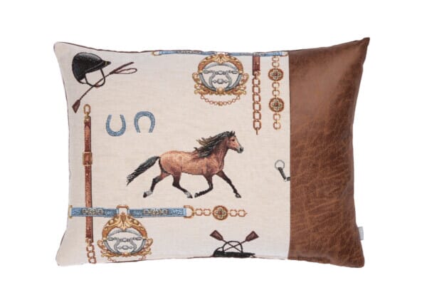 Equestrian Club Brown Tapestry Cushion with Faux Suede Back- 33x46cm (15