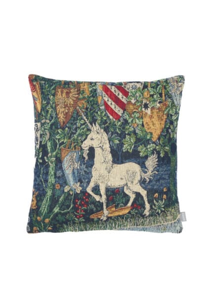 Heraldic Unicorn Tapestry Cushion with Feather Filler - 33x33cm (13