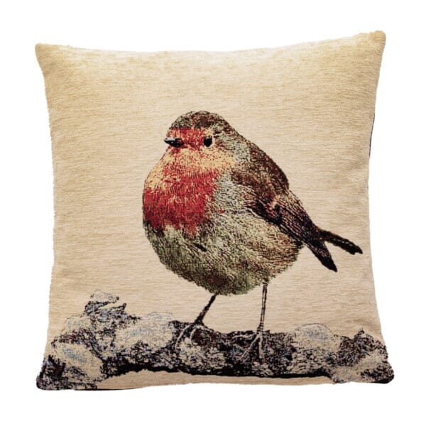 Winter Robin Woven Cushion - 42x42cm (17