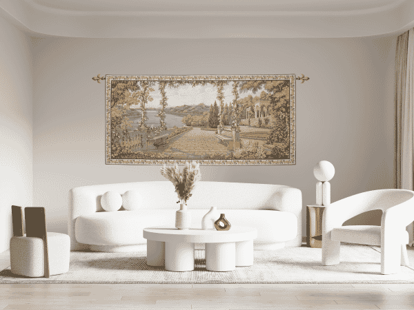 The Terrace Loom Woven Tapestry (Roses Border) Loom Woven Tapestry - 5 Sizes Available