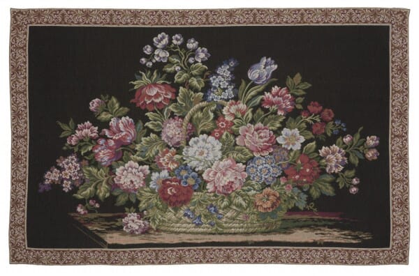 Floral Basket Black Loom Woven Tapestry - 96 x 147 cm (3'2