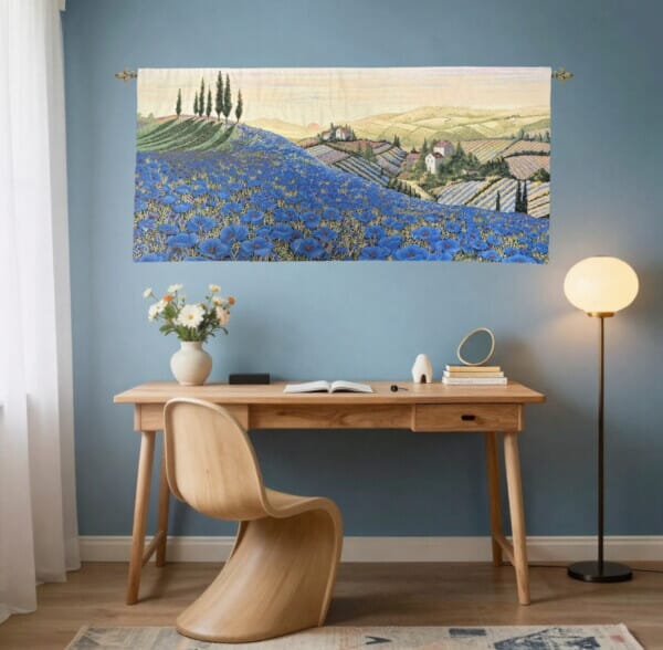 Tuscany Blue Poppyfields Loom Woven Tapestry - 63 x 134 cm (2'1
