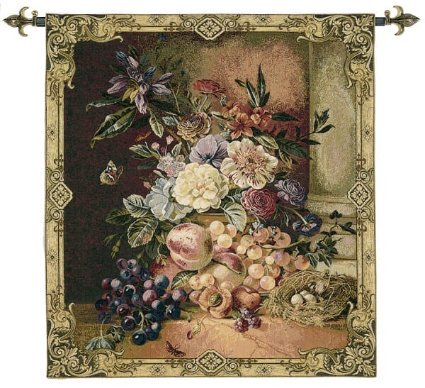 Flowers and Grapes Loom Woven Tapestry - 75 x 65 cm (2'6