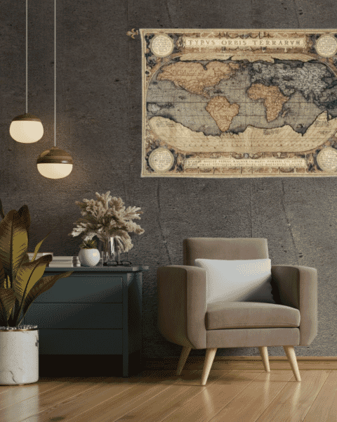 Map of the Known World (Typus Orbis Terrarum) Loom Woven Tapestry - 3 Sizes Available