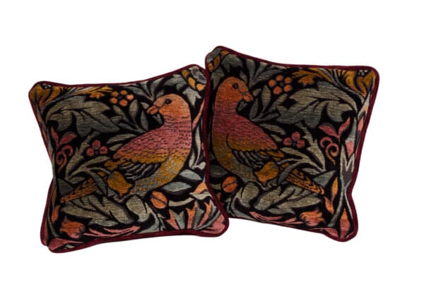 Pair of Morris Birds Ebony Cushions with Feather Fillers - 30x30cm (12