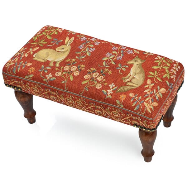 Medieval Rabbit & Fox Upholstered Stool