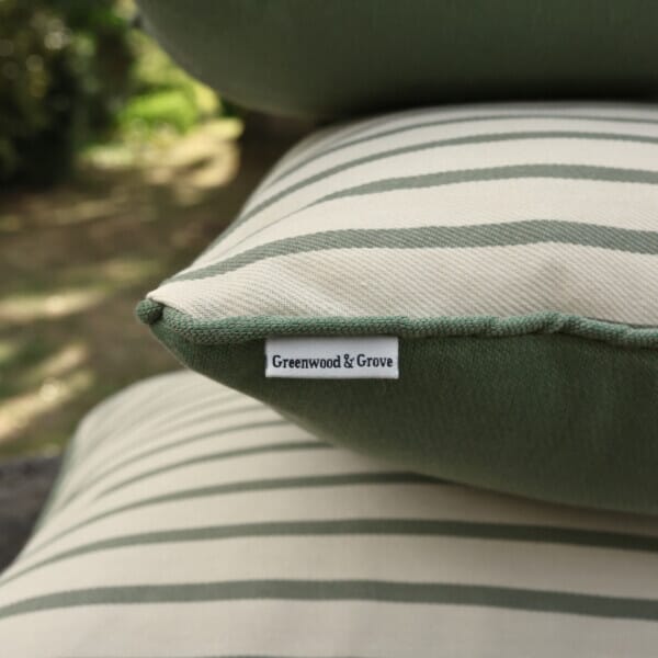 Pair of Olive Stripe Large Piped Woven Outdoor Cushions - 55 x 55 cm (22
