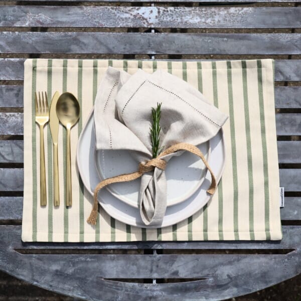 Olive Stripe Woven Outdoor Placemats - Pack of 4