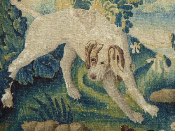 Verdure aux Chien et Oiseaux Exotiques Antique Original Tapestry - 230 x 350 cm (7'5