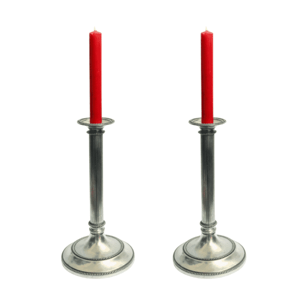 Pair of Pewter Ribbed Candlestick Holders - Approx. H.27.5 x W.14.5 cm - Last Pieces Remaining!