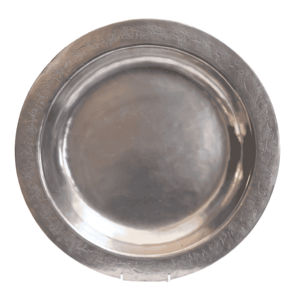 Large Decorative Engraved Pewter Dish - Approx. H.4.5 x Dia.44 cm - Last Piece Remaining!