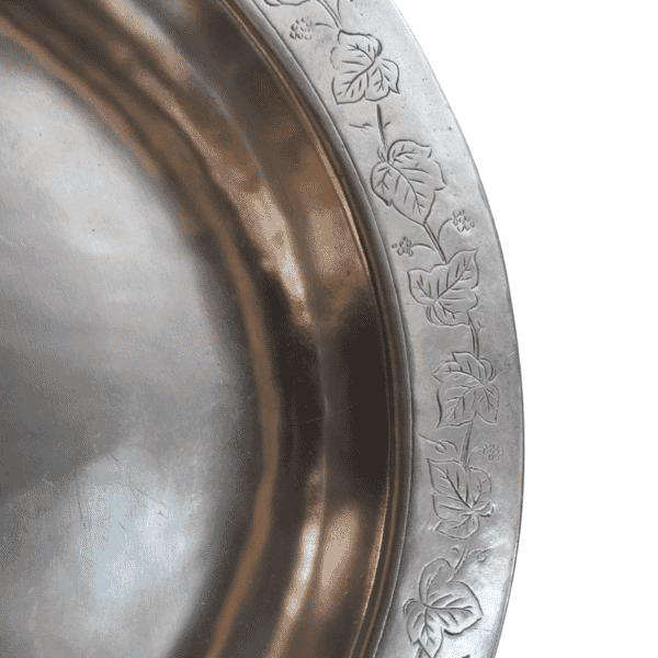 Large Decorative Engraved Pewter Dish - Approx. H.4.5 x Dia.44 cm - Last Piece Remaining!