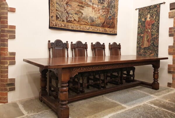 Hand-Carved Oak Refectory Table  with S-Curve Rails - 10'0