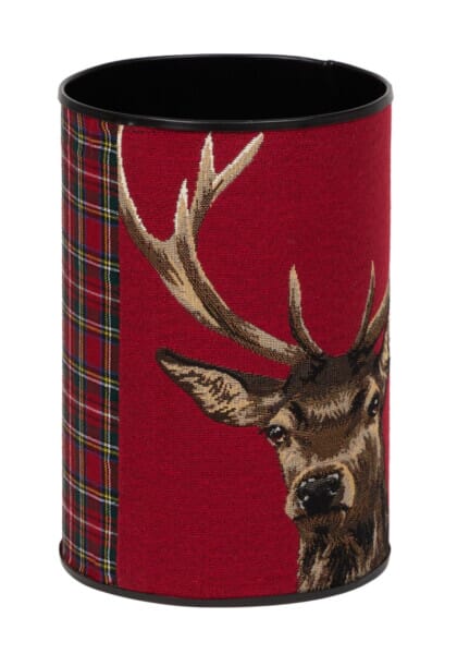Scottish Stag Red Tapestry Waste Bin with Scottish Tartan
