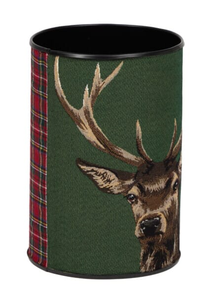 Scottish Stag Green Tapestry Waste Bin with Scottish Tartan