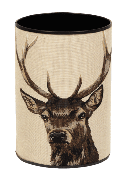 Scottish Stag Beige Tapestry Waste Bin with Scottish Tartan