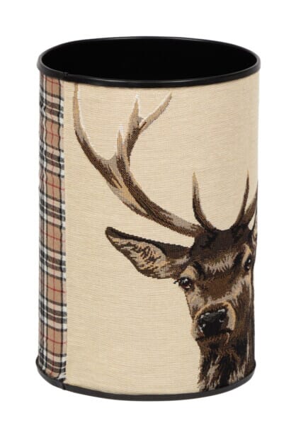 Scottish Stag Beige Tapestry Waste Bin with Scottish Tartan