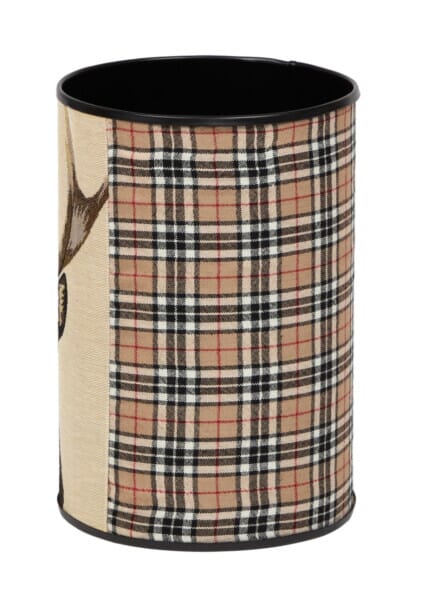 Scottish Stag Beige Tapestry Waste Bin with Scottish Tartan