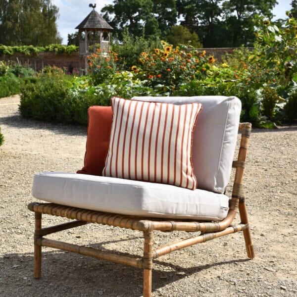 Pair of Terracotta Stripe Regular Piped Woven Outdoor Cushions - 42 x 42 cm (17