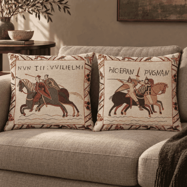Pair of Bayeux Tapestry Cushions with Feather Filler - 46x46cm - Save £40