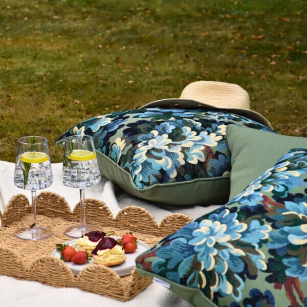 Pair of Olive Plain Regular Piped Woven Outdoor Cushion - 42 x 42 cm (17