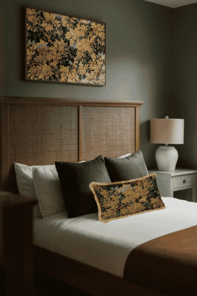 Verdure Royale Cushion with Gold Fringe - 35x58cm (14