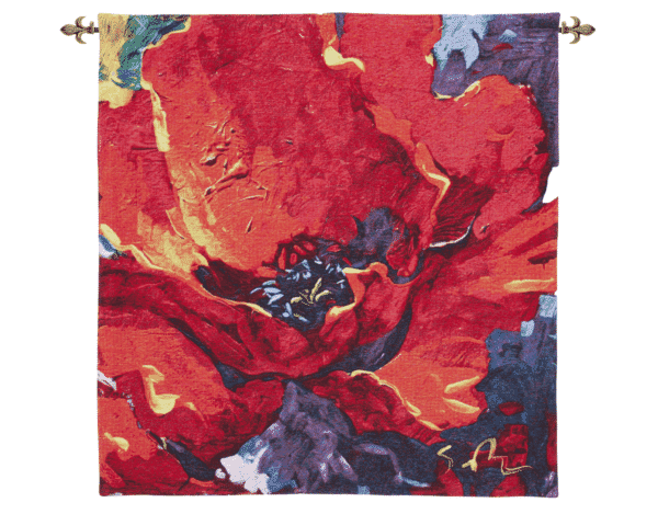 Majestic Poppy - Simon Bull Loom Woven Tapestry - 97 x 94 cm (3'2