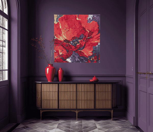 Majestic Poppy - Simon Bull Loom Woven Tapestry - 97 x 94 cm (3'2