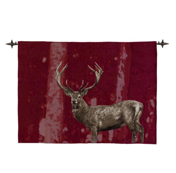 Stately Stag Red Loom Woven Tapestry - 105 x 145 cm (3'5