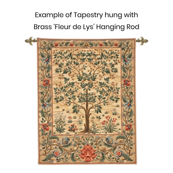 Tapestry Hanging Rod with Brass Fleur de Lys Finials