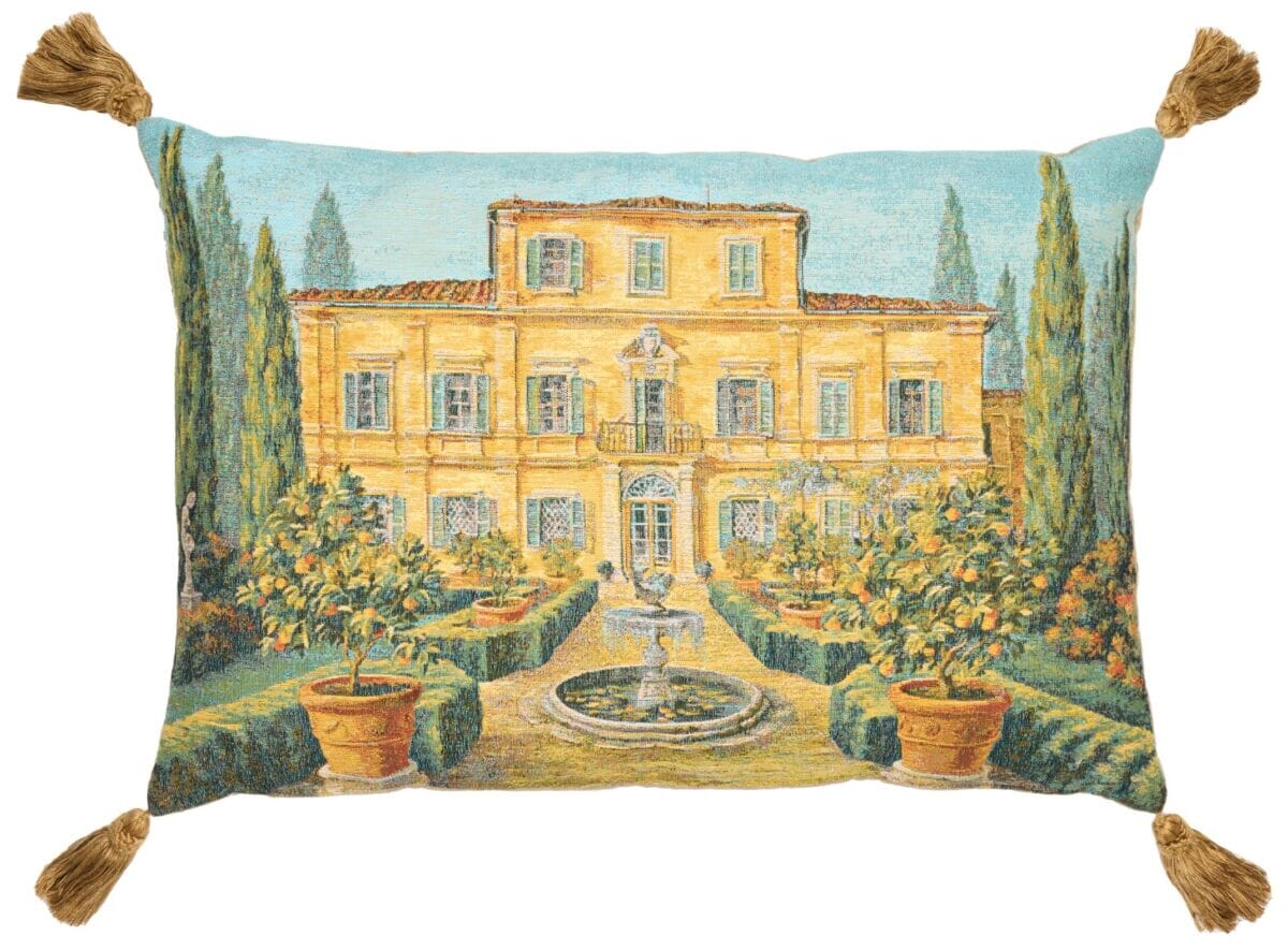 Villa in Tuscany Large Tapestry Cushion with Gold Tassels 46x60cm 18 x24