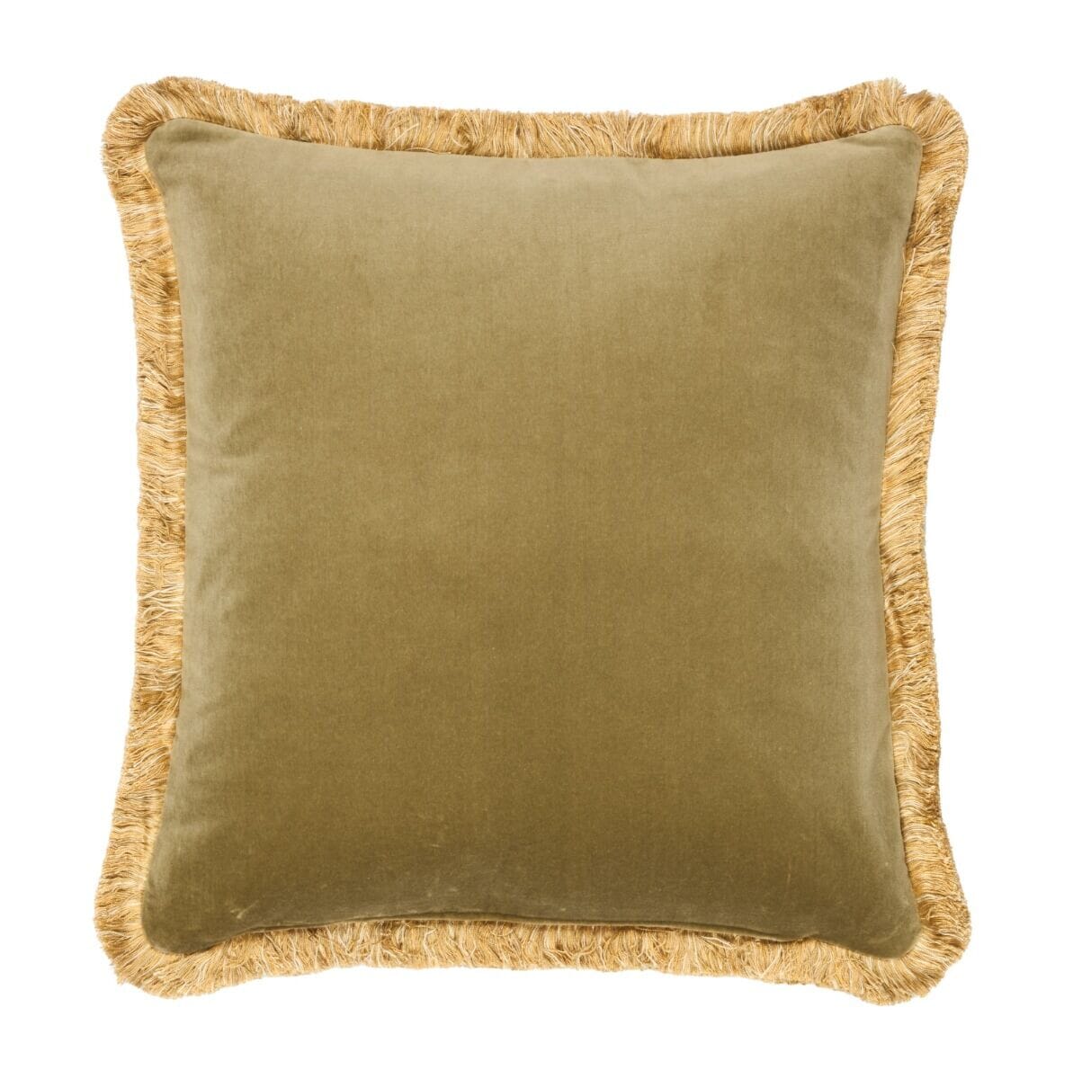 Moss Green Velvet Double sided Velvet Cushion with Gold Fringe 58x58cm 23 x23