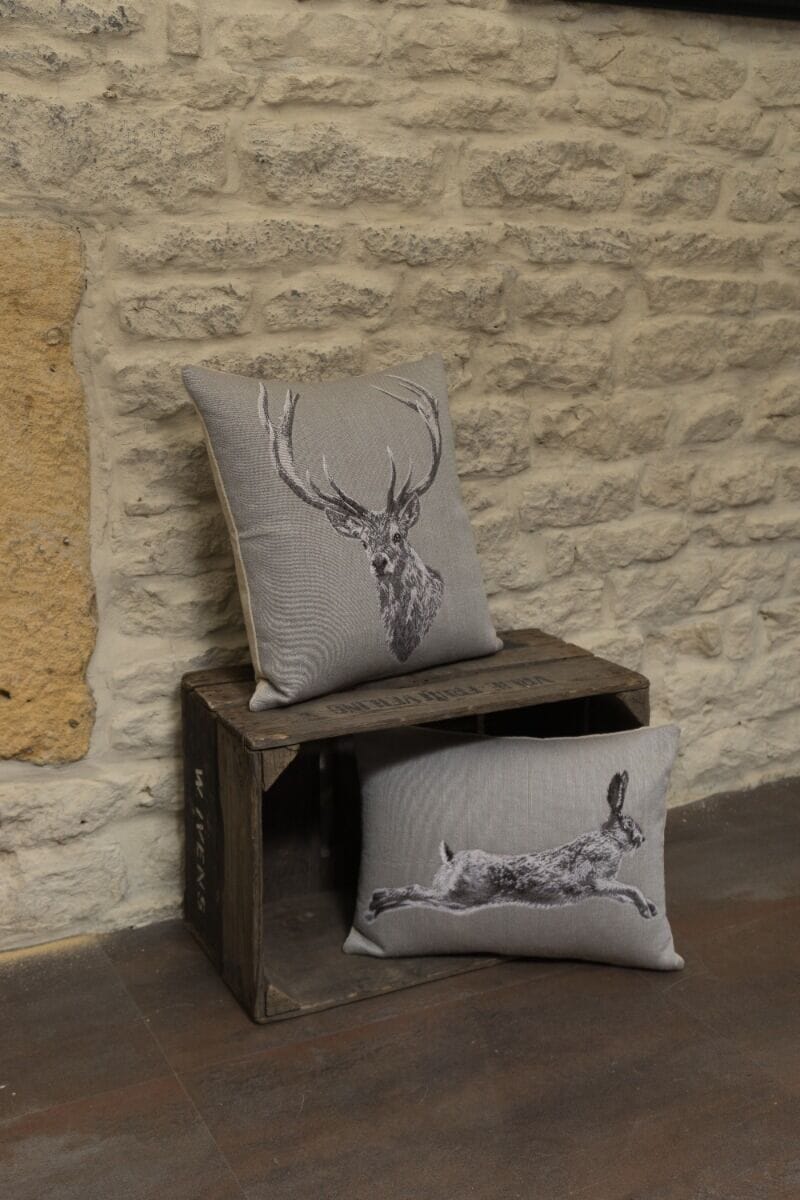 Hare Country Linen Tapestry Cushion 33x46cm 13 x18