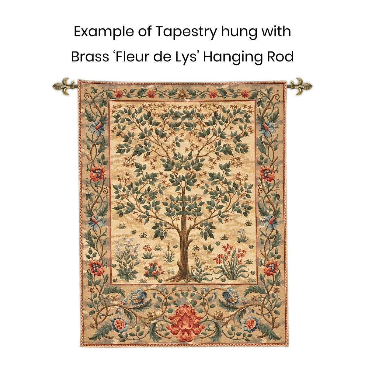 Tapestry Hanging Rod with Brass Fleur de Lys Finials