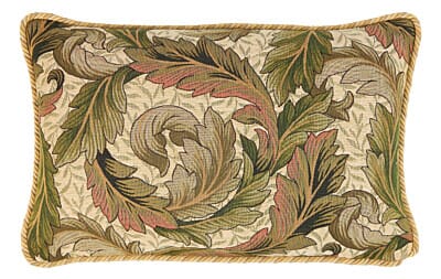 Acanthus & Lily Summer Tapestry Cushion with Gold Rope Cord - 33x55cm (13"x22")