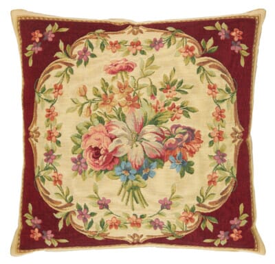 Aubusson Bouquet Red Tapestry Cushion - 46 x 46cm