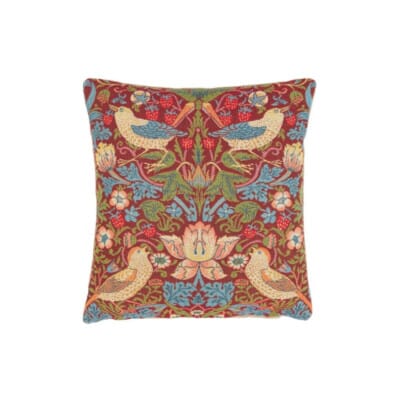 Strawberry Thief Red Tapestry Cushion with Feather Filler - 33x33cm (13"x13")