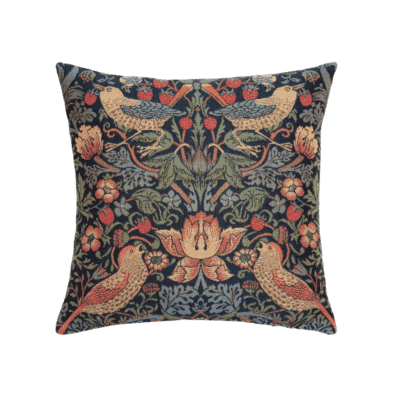 Strawberry Thief Blue Tapestry Cushion with Feather Filler - 33x33cm (13"x13")