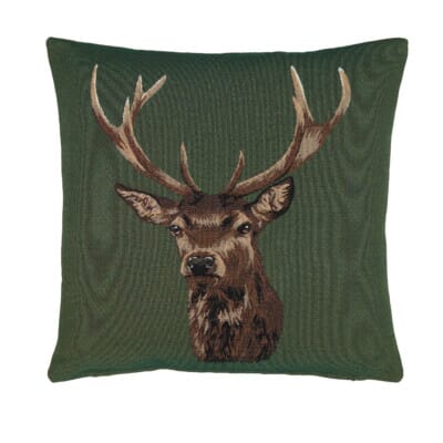 Stag on Green Tapestry Cushion - 46 x 46cm