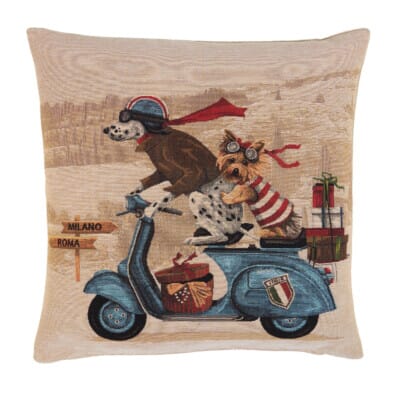 Blue Scooter Dogs Tapestry Cushion - 46x46cm (18"x18")