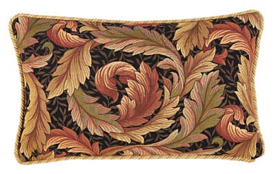 Acanthus & Lily Autumn Tapestry Cushion with Gold Rope Cord - 33x55cm (13"x22")