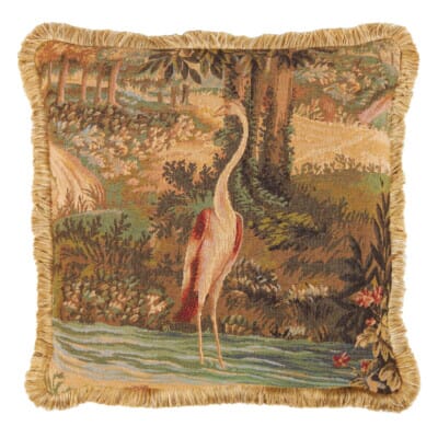 Verdure Heron with fringe Woolblend Tapestry Cushion - 48x48cm (19"x19")