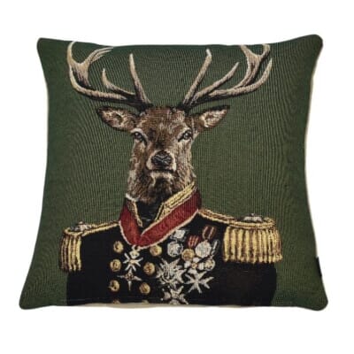 Admiral Stag Green Tapestry Cushion with Feather Filler - 33x33cm (13"x13")