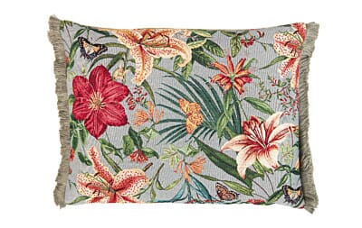 Tropical Flowers Tapestry Cushion with Grey Fringe - 33x46cm (13"x18")