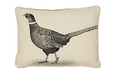 Country Linen Pheasant Right Piped Tapestry Cushion with Feather Filler - 33x45cm (13"x18")