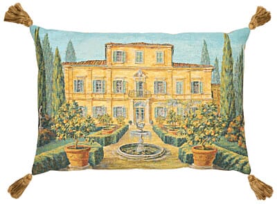 Villa in Tuscany Large Tapestry Cushion with Gold Tassels - 46x60cm (18"x24")