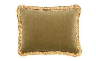 Moss Green Velvet Double-sided Velvet Cushion with Gold Fringe - 35x48cm (14"x19")