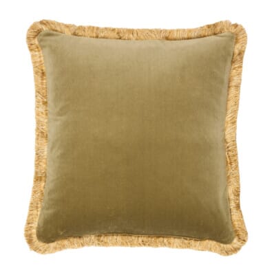 Moss Green Velvet Double-sided Velvet Cushion with Gold Fringe - 48x48cm (19"x19")