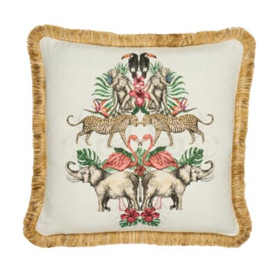 Exotic Animals Cushion with Gold Fringe - 46x46cm (18"x18")